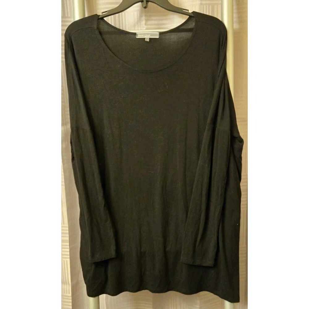 Emma's Closet Black Long‎ Sleeve Bamboo Round Neck Top Size Large Office Casual